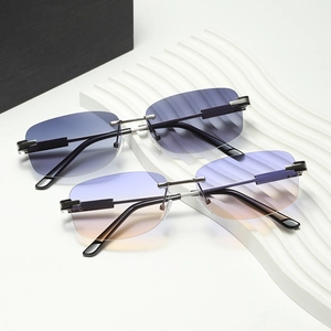 Chic rimless gradient sunglasses with metallic temples for modern women's fashion