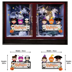 Detail of Halloween window stickers set featuring cartoon vampires and pirate characters