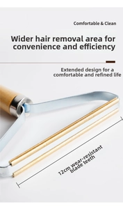 Detail of 12cm copper blade on manual lint remover for clothing and pet hair