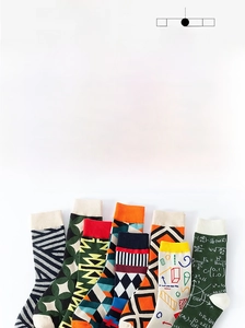 Detail of 168-needle mid-calf cotton socks with 6 geometric and math formula patterns