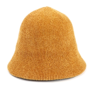 Winter mustard yellow chenille bucket hat with thick ribbed texture and a minimalist round top