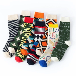 Men's cotton crew socks with geometric patterns and mathematical formula prints