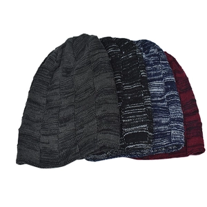 Winter fleece-lined knit hats in four colors with thick waffle texture for men