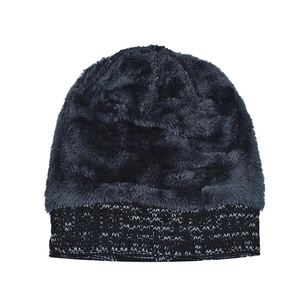 Winter thermal knit beanie hat for men with faux fur lining and thick grey knit design
