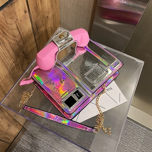 Bolso Bandolera Holográfico en Forma de Teléfono Creativo Bolso de Mano Mujer Moda