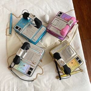 Mujer Moda Creativa Teléfono Forma Bolso Bandolera Láser Metálico Cuero PU Bolso Hombro Único Novedad Bolso Mano