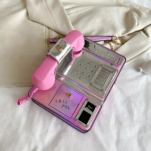 Bolso bandolera láser con forma de teléfono público creativo para mujer de moda