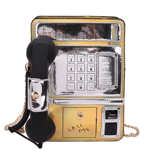 Bolso bandolera creativo con forma de teléfono retro en láser dorado y plata