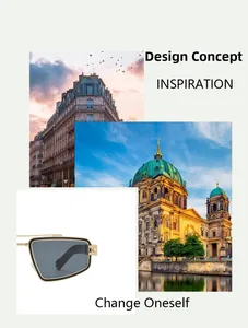 Detail of metal frame sunglasses lens with classical European architecture design concept