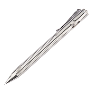 Tactical bolt action pen in silver stainless steel with glass breaker for self-defense