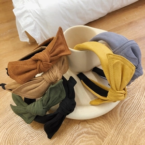 Suede Knotted Bow Headband Solid Color Wide Suede Fabric Hair Hoop Simple Sweet Accessory For Women