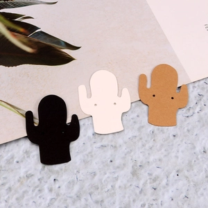Cactus shaped paper jewelry display cards in black, beige, and kraft colors for earrings