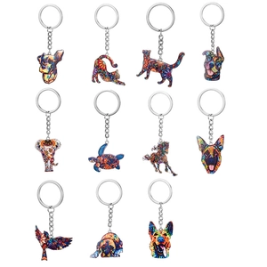 Porte-clés animaux colorés aux motifs mandala incluant des modèles d'éléphants et tortues