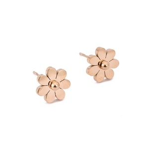Rose gold sunflower stud earrings in brushed titanium steel featuring flower design