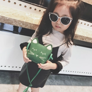 Cute green cat-shaped mini crossbody bag for girls with 3D ears and embroidery
