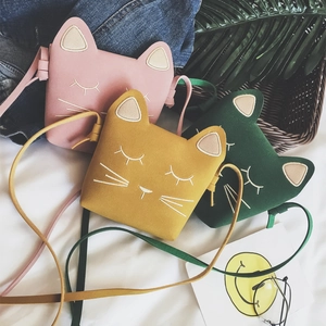 Kids Mini Crossbody Bag PU Leather Cartoon Cat Shape Embroidered Shoulder Bag Cute Kawaii Princess Toddler Girls