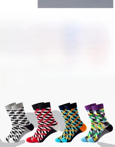 Lot de 4 paires de chaussettes mi-hautes en coton avec motifs géométriques en 3D