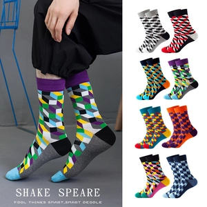 Chaussettes Mi-hautes Motif Géométrique Mélange Coton Spandex Nylon Respirant Streetwear Hip Hop Casual Unisexe
