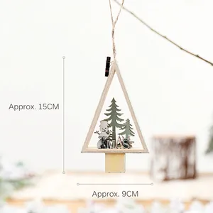 Wooden Christmas tree pendant with cutout snowman and XMAS text, 15cm height detail