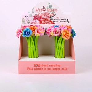 Display box containing 32 colorful 0.5mm rose flower gel pens for gift decoration