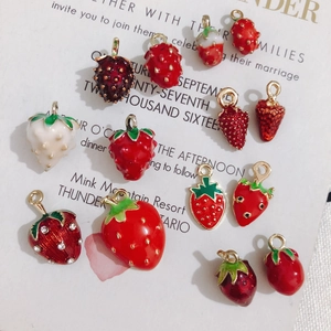 3D enamel strawberry charms with rhinestones for DIY handmade jewelry and bracelets
