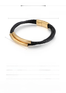 Detailed dimension guide for black braided leather bracelet with 316L stainless steel clasp