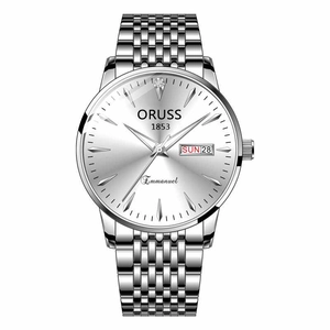 ORUSS 1853 Men's Business Quartz Watch Luminous Waterproof Double Calendar Alloy Strap Fashion Jewelry Wristwatch