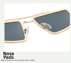 Detail of adjustable silicone nose pads and double bridge on vintage metal sunglasses