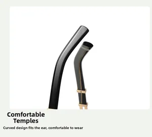 Detail of ergonomic black sunglasses arms with premium gold metal accents for comfort