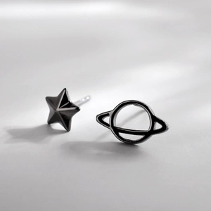 Asymmetric Stud Earrings With 925 Sterling Silver Earring Post Copper Planet And Star Celestial Minimalist Jewelry For Women
