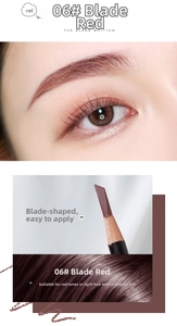 Detail view of 06 Burgundy Red brow pencil tip and natural eye makeup application