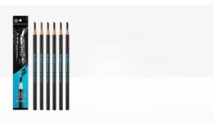 Detailed macro view showing a waterproof eyebrow pencil tip with six color swatches