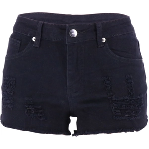 Pantalones cortos vaqueros negros para mujer de talle alto con rotos y bajos deshilachados