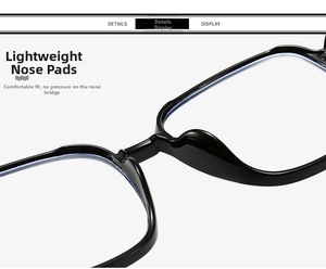 Macro shot of lightweight nose pads on stylish black oversized glasses frames for comfort