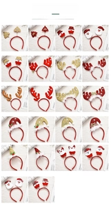Detail showing various Christmas headbands with sequins, antlers, and Santa Claus themes