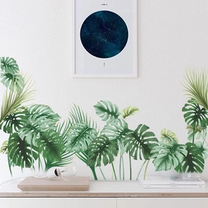 Nordic monstera leaf wall sticker with green tropical plant design for living room decor