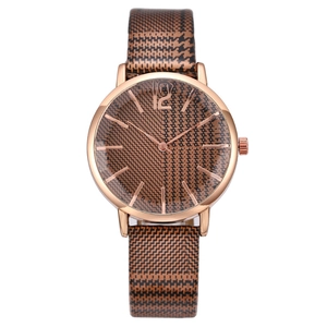 British fashion women's quartz watch with brown houndstooth pattern and rose gold case