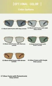 Detailed flat lay of polygon aviator sunglasses in five metallic frame color options