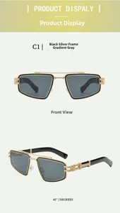 Macro detail of retro double-bridge sunglasses with black silver frame and gradient lenses