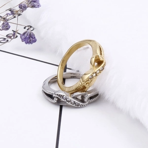 Japanese style minimalist titanium steel figure 8 rings with gold and silver zircon inlay