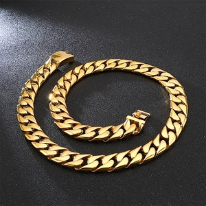 Cuban Link Chain Necklace Stainless Steel Gold Plated Heavy Thick High Polished Hip Hop Streetwear For Men