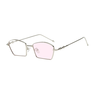 Irregular silver metal sunglasses with trendy small frames and photochromic lenses