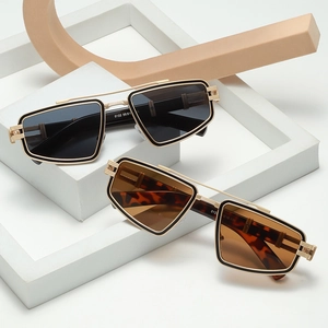 Geometric Polygon Sunglasses Metal Frame UV Protection Double Bridge Retro Trendy Eyewear For Men Women Outdoor