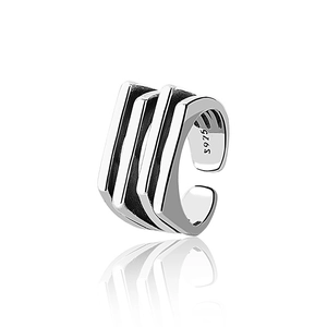 Irregular multilayer S925 sterling silver open ring with vintage geometric design