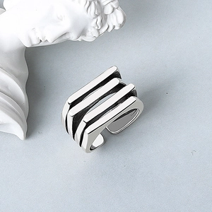 Retro Thai Silver Color Copper Open Ring For Women Men Minimalist Multi Layer Adjustable Geometry Wave Finger Jewelry