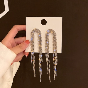Elegant S925 silver fringe earrings with sparkling tassel diamonds on white card
