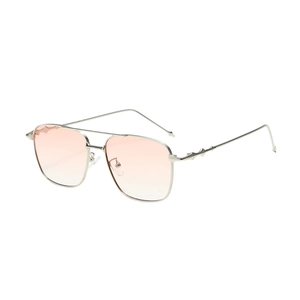 Lunettes de soleil carrées en métal argenté avec verres dégradés roses et double pont