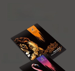 Détail du lot de 4 cartes à gratter pour enfants avec motifs de lion et flamant