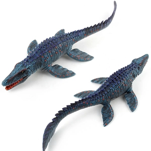 Realistic Mosasaurus toy figure with movable jaw and detailed deep blue skin texture