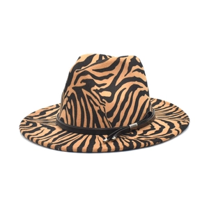 Chapeau Fedora Imprimé Zèbre Pour Femmes Large Bord En Laine Feutre Jazz Avec Bande Cuir Boucle Métal Rétro Hiver